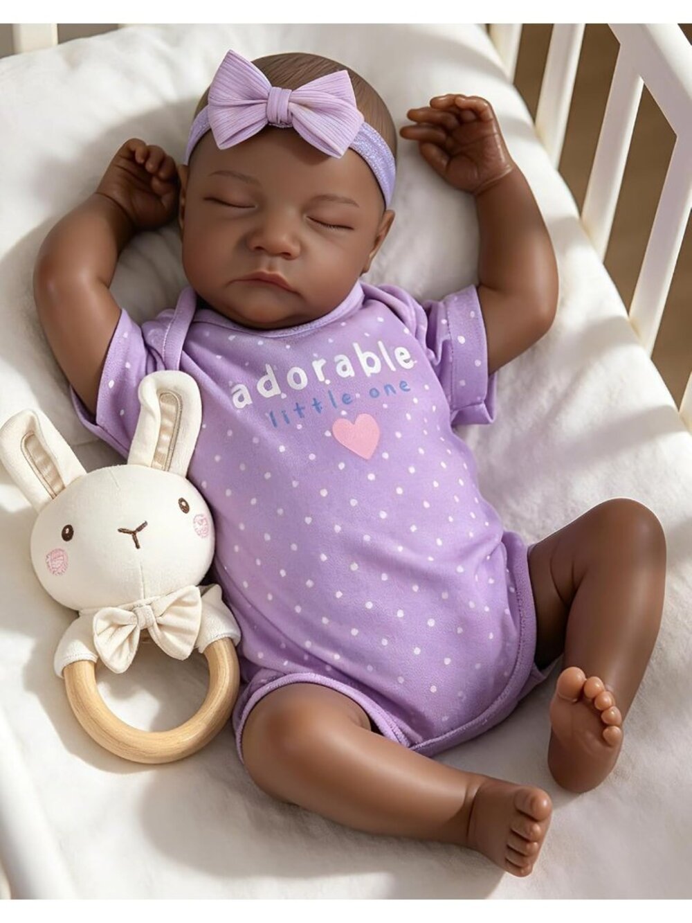18-Inch Purple Vinyl Body Reborn Baby Dolls Black, Real Life Black Reborn Baby